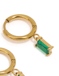 Waterproof Gold Plated Stainless Steel Green Baguette Huggie Earrings - link has visual effect only