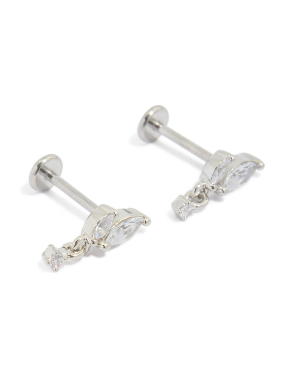 Surgical Steel Cubic Zirconia Leaf Flat Back Studs