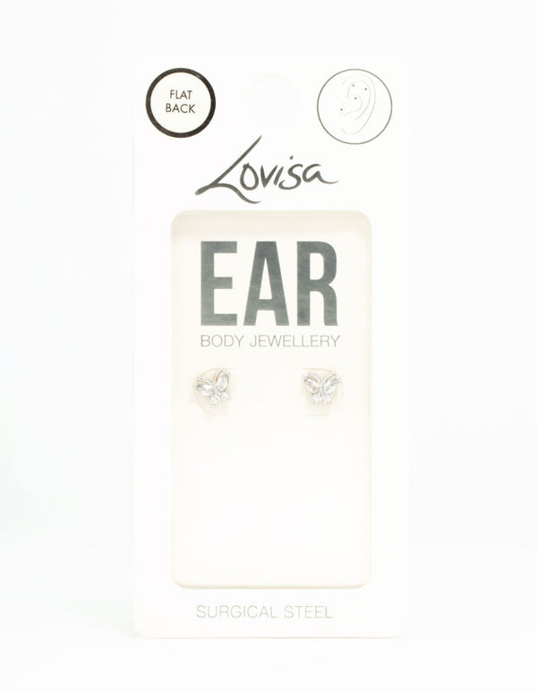 Surgical Steel Cubic Zirconia Butterfly Flat Backs