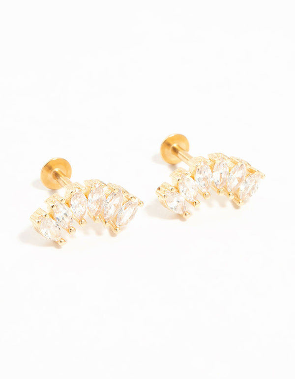 Gold Plated Surgical Steel Curved Cubic Zirconia Flat Backs