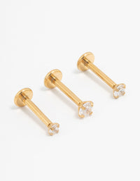 Gold Plated Surgical Steel Classic Cubic Zirconia Flat Backs 3-Pack - link has visual effect only