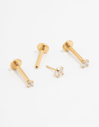 Gold Plated Surgical Steel Classic Cubic Zirconia Flat Backs 3-Pack - link has visual effect only