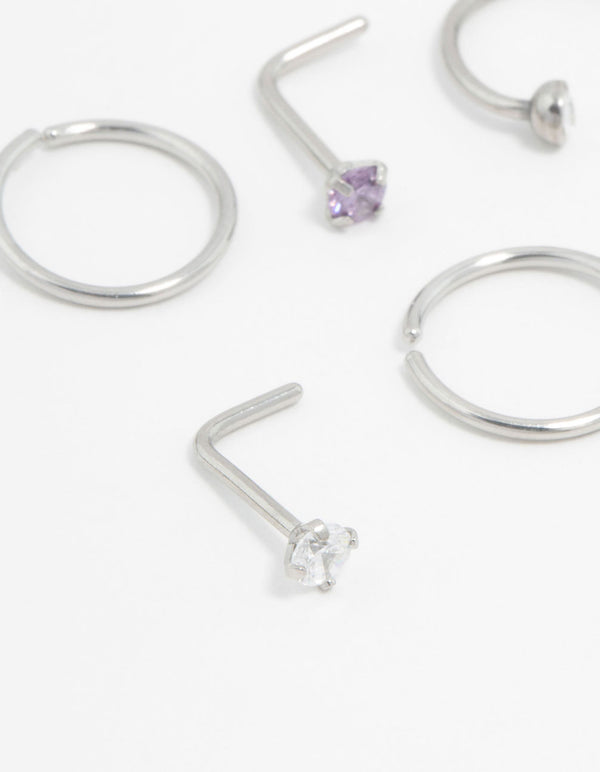 Surgical Steel Pastel Cubic Zirconia Nose Stud & Ring 6-Pack