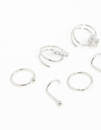 Surgical Steel Cubic Zirconia Bar & Spiral Nose Piercing 6-Pack - link has visual effect only