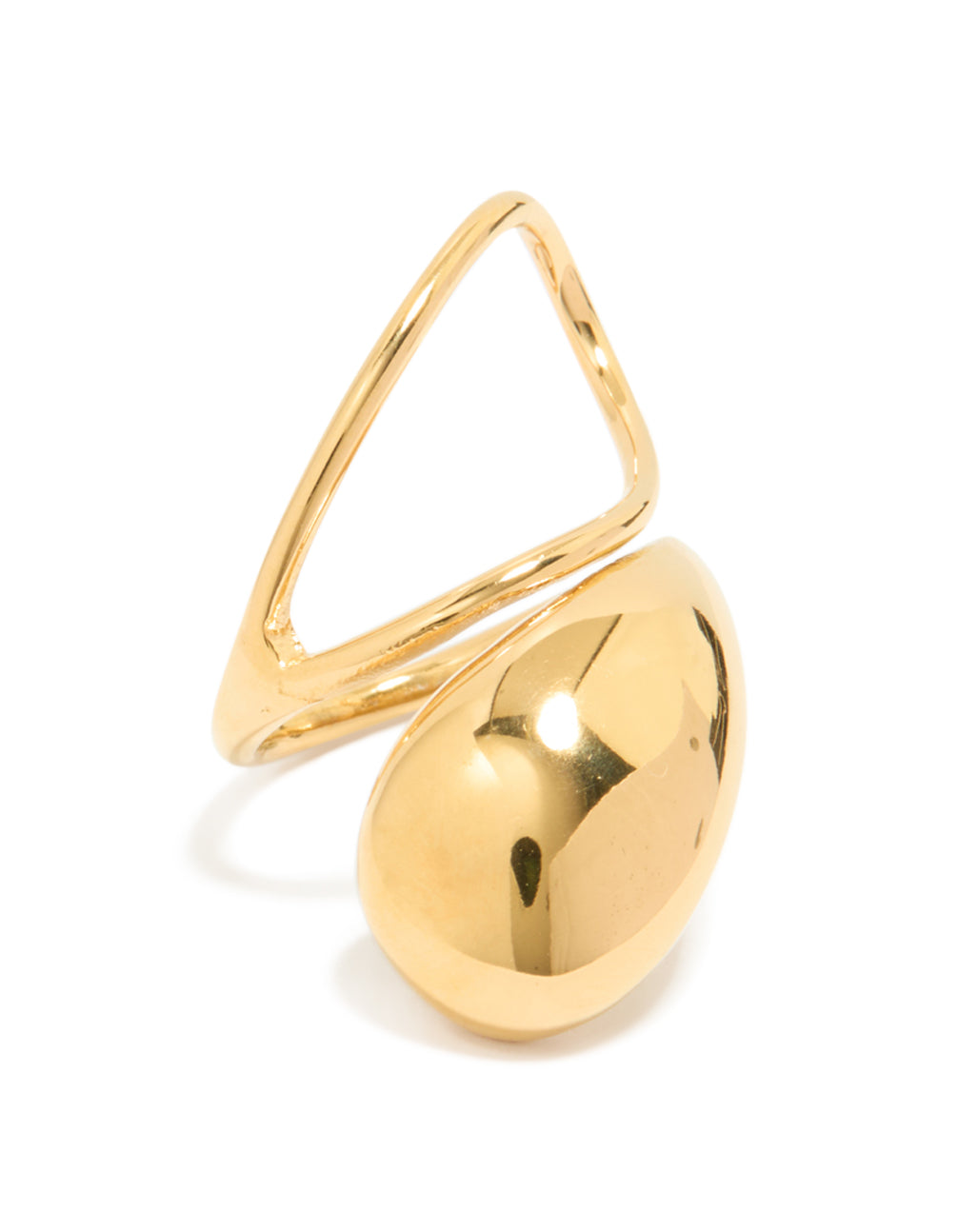 Introducing a waterproof gold plated stainless steel loop outline wrap ring in chunky style front view