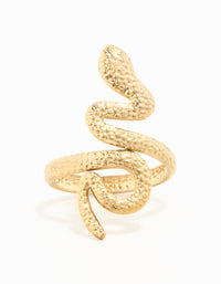 Waterproof Gold Plated Stainless Steel Textured Snake Wrap Ring - link has visual effect only