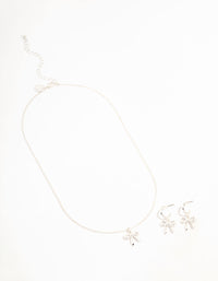 Silver Lovely Bow Necklace & Earrings Set - link has visual effect only