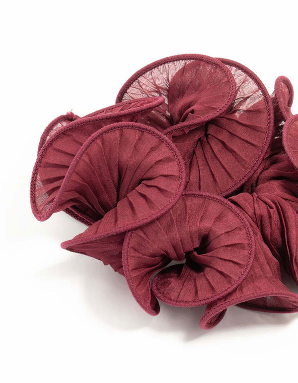 Burgundy Plisse Fabric Scrunchie