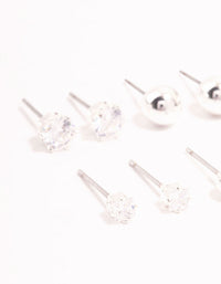 Silver Plated Cubic Zirconia & Ball Stud Earrings 6-Pack - link has visual effect only