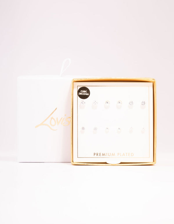 Silver Plated Cubic Zirconia & Ball Stud Earrings 6-Pack