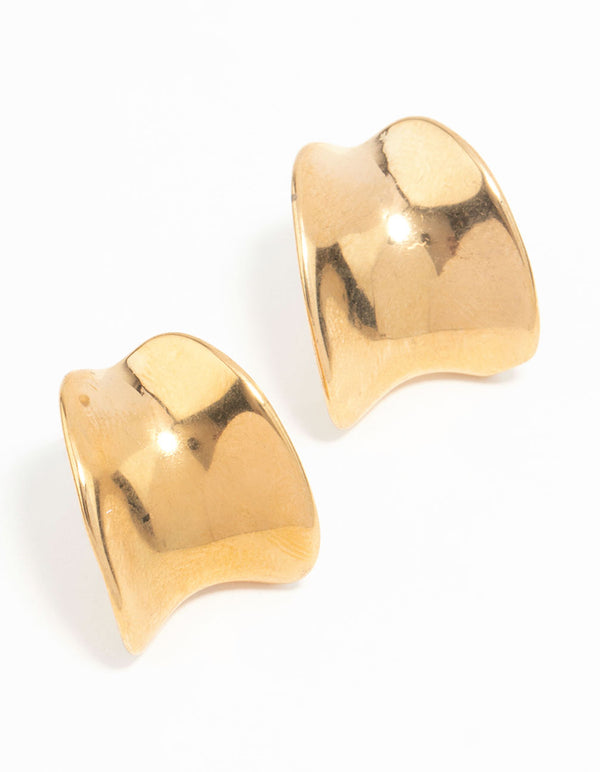 Waterproof Gold Plated Stainless Steel Rounded Hoop Stud Earrings