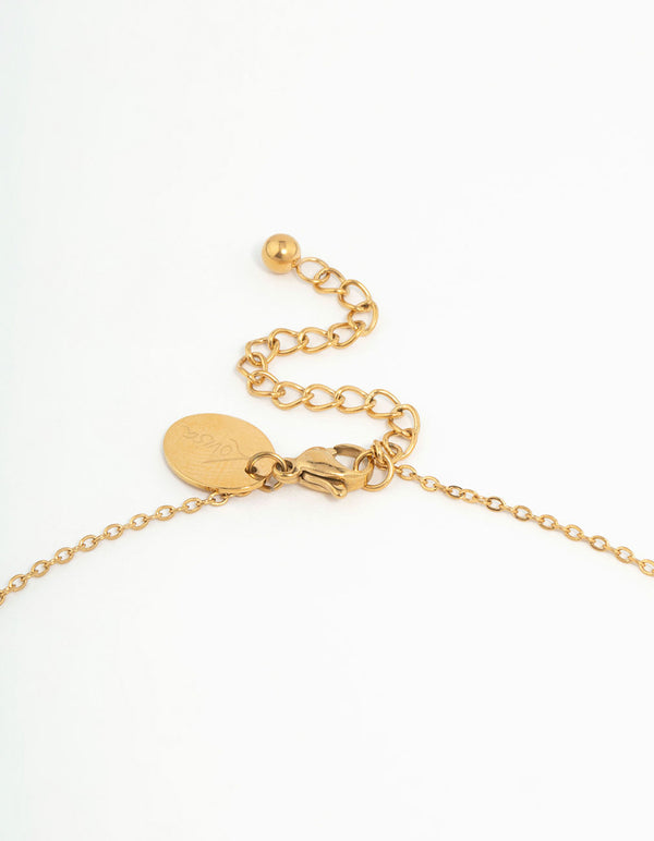 Waterproof Gold Plated Stainless Steel Cubic Zirconia Leaf Pendant Necklace