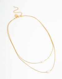 Waterproof Gold Plated Stainless Steel Layered Pearl Pendant Necklace - link has visual effect only