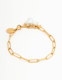 Waterproof Gold Plated Stainless Steel Pearl & Star Charm Bracelet - link has visual effect only