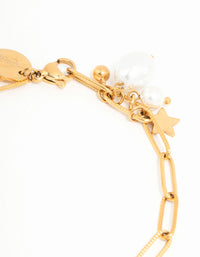 Waterproof Gold Plated Stainless Steel Pearl & Star Charm Bracelet - link has visual effect only