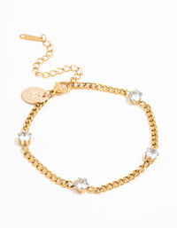 Waterproof Gold Plated Stainless Steel Cubic Zirconia Station Bracelet - link has visual effect only