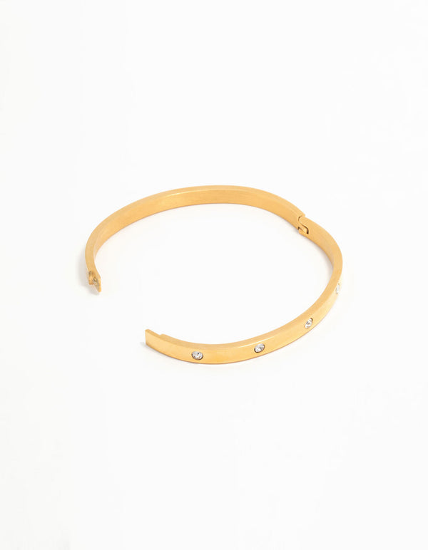 Waterproof Gold Plated Stainless Steel Diamante Hinge Bangle
