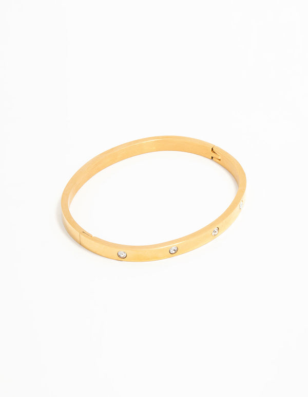 Waterproof Gold Plated Stainless Steel Diamante Hinge Bangle