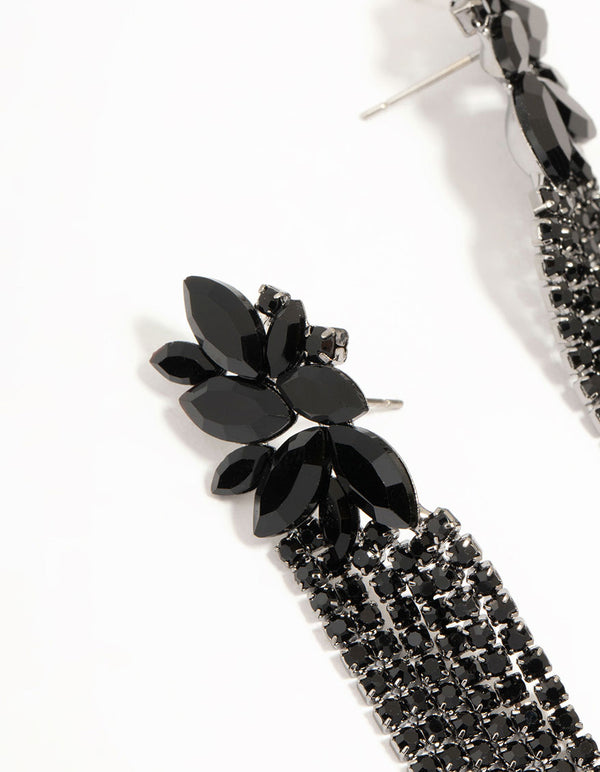 Black Diamante Cupchain Drop Earrings