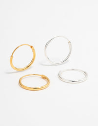 Gold Plated Sterling Silver Mixed Hoop Earrings 2-Pack - link has visual effect only