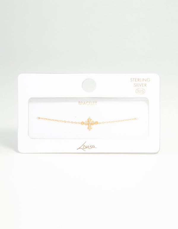 Gold Plated Sterling Silver Cross Bracelet