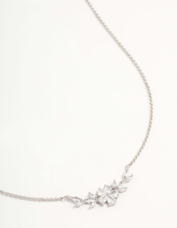 Silver Cubic Zirconia Flower & Vine Necklace