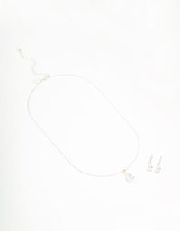 Silver Plated Cubic Zirconia Teardrop Necklace & Earrings Set - link has visual effect only