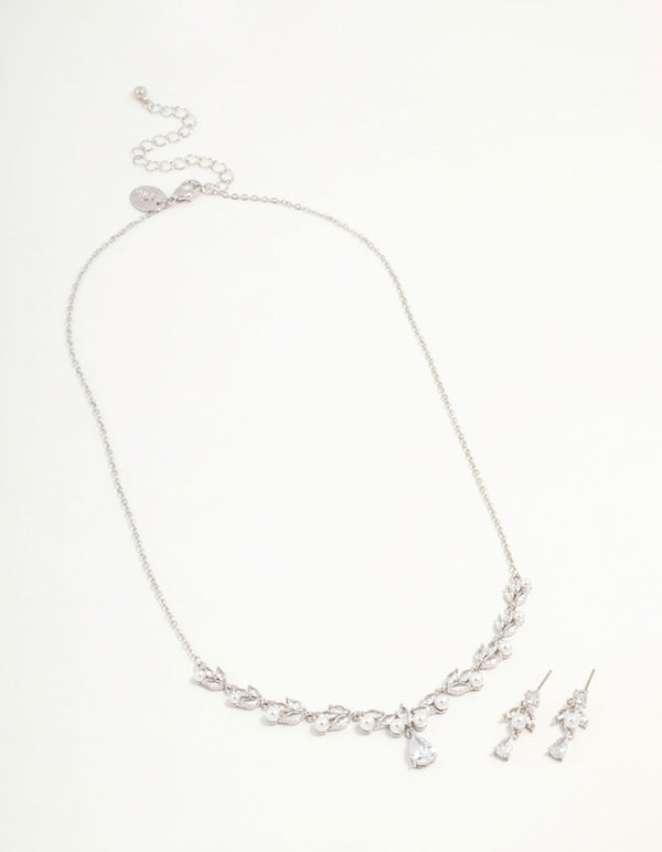 Silver Cubic Zirconia & Pearl Jewellery Set