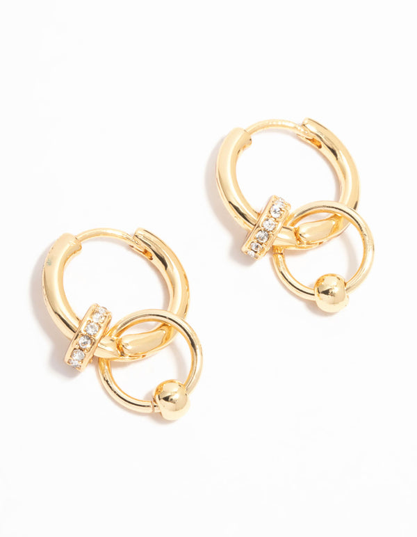 Gold Plated Rondell Rings Huggie Drop Earrings
