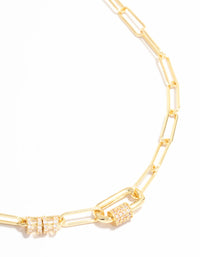 Gold Plated Oval Rondell Link Necklace - link has visual effect only