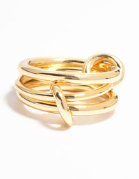 Gold Plated Stacked Connected Links Ring - link has visual effect only