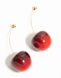 Red Cherry Thread Through Gold Drop Earrings - link has visual effect only