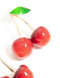 Red Double Cherry Drop Gold Earrings - link has visual effect only