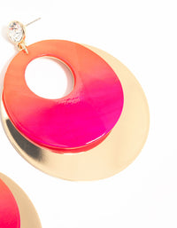 Gold Pink Diamante &  Circle Drop Earrings - link has visual effect only