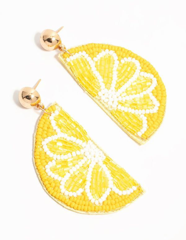 Yellow Beaded Lemon Drop Earrings