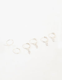 Silver Dainty Round Cubic Zirconia Hoop Earrings 3-Pack - link has visual effect only