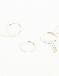 Silver Dainty Round Cubic Zirconia Hoop Earrings 3-Pack - link has visual effect only