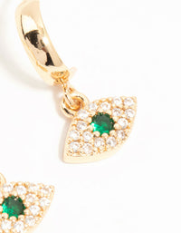 Gold Cubic Zirconia Evil Eye Huggie Drop Earrings - link has visual effect only