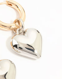 Mixed Metals Medium Chubby Heart Drop Huggie Earrings - link has visual effect only