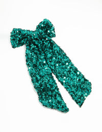 Green Sequin Fabric Long Bow Clip - link has visual effect only