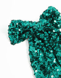 Green Sequin Fabric Long Bow Clip - link has visual effect only