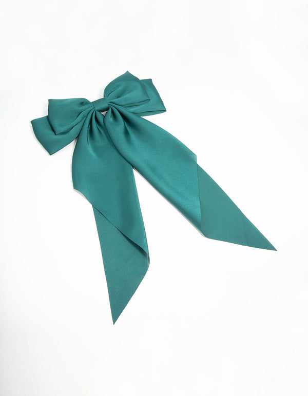 Green Satin Fabric Bow Drop Clip