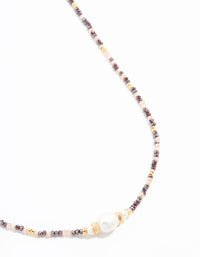 Gold Freshwater Pearl & Mini Purple Bead Necklace - link has visual effect only