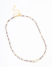 Gold Freshwater Pearl & Mini Purple Bead Necklace - link has visual effect only