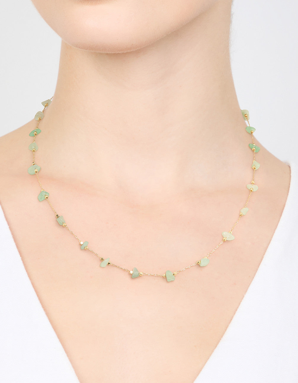 Gold Plated Green Semi-Precious Station Necklace