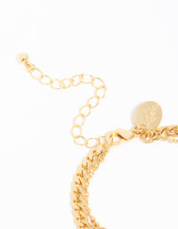 Gold Plated Cubic Zirconia Station & Chain Layered Bracelet - link has visual effect only