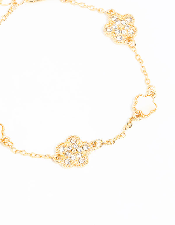 Gold Plated Alternating Small & Medium Flower Bracelet