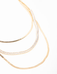Gold Diamante & Snake Chain Layered Necklace - link has visual effect only