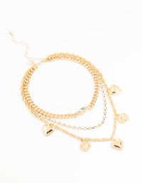 Gold Heart & Disc Choker Layered Necklace - link has visual effect only