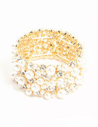 Gold Pearl & Diamante Stretch Bracelet - link has visual effect only
